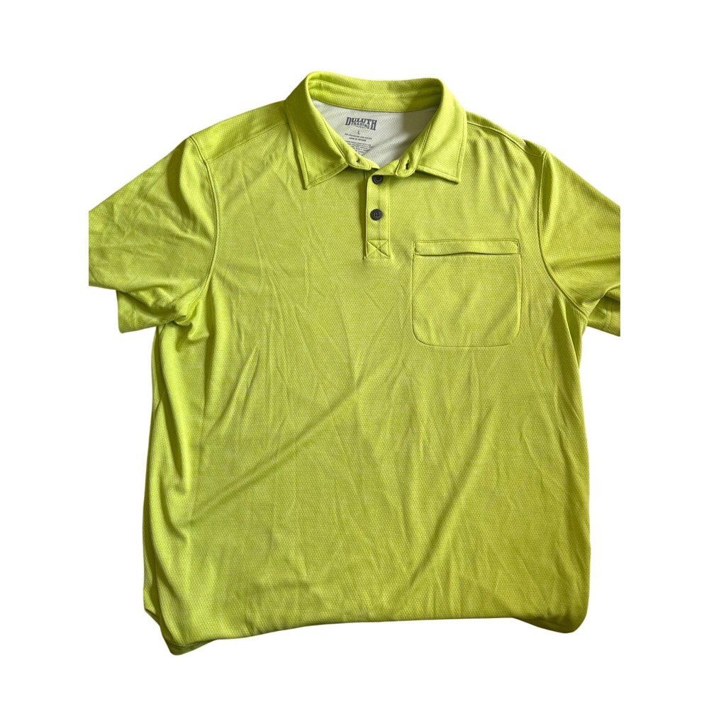 Duluth Trading Co Mens Large Lime Green Honeycomb Knit Zipper Pocket Polo Shirt